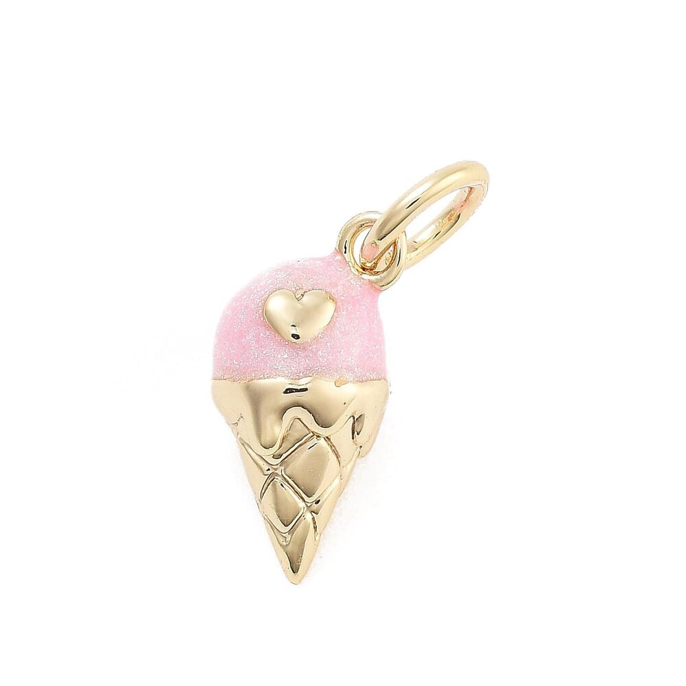 2706 10 Pcs Rack Plating Brass Enamel Pink Ice Cream Charms 18K Gold Plated